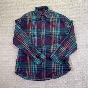 Vintage 90s Eddie Bauer Flannel Shirt Men’s M Button Up Blue Purple Plaid